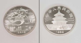 10 YuanChina 1989, Panda Bär, 1 Unze Feinsilber, PP