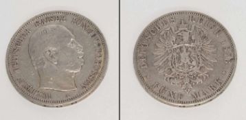 5 MarkPreussen 1876 A, Wilhelm, Silber