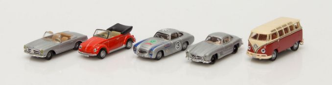 Posten Modelautos5 x Schuco, 1 : 75, 3 x Mercedes, 2 x VW, unbespielt