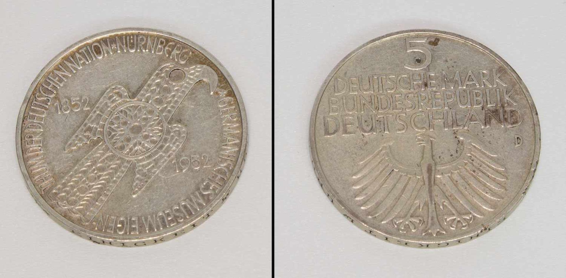 5 DMBRD 1953 D, 100 Jahre Germanisches Museum, Silber