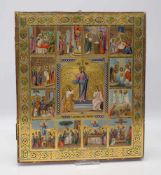 JahresikoneRußland um 1900, Eitempera, reich vergoldet, Zentralbild mit der Auferstehung Christi