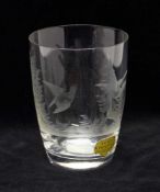 JagdglasBecherglas mit handgeschliffener Jagddarstellung, H. 9 cm