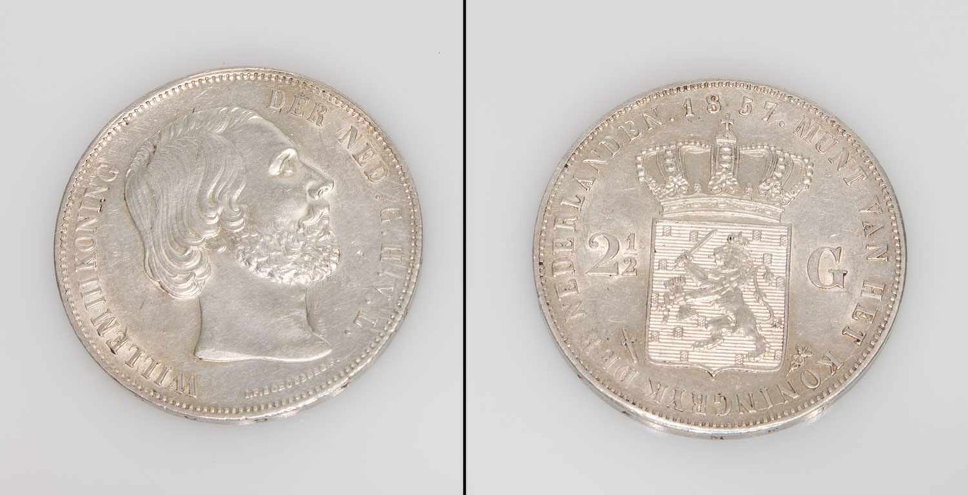 21/2 GuldenNiederlande 1857, Wilhelm III., Silber, vzgl.-stgl.