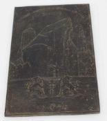 EisenplaketteInschrift "Ruf über Land und Meer und über alle Grenzen - Danzig, 1939", Kranentor über
