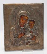 IkoneRußland, Ende 19. Jh., "Heilige Mutter Gottes", Eitempera auf Holz, Silberoklat mit