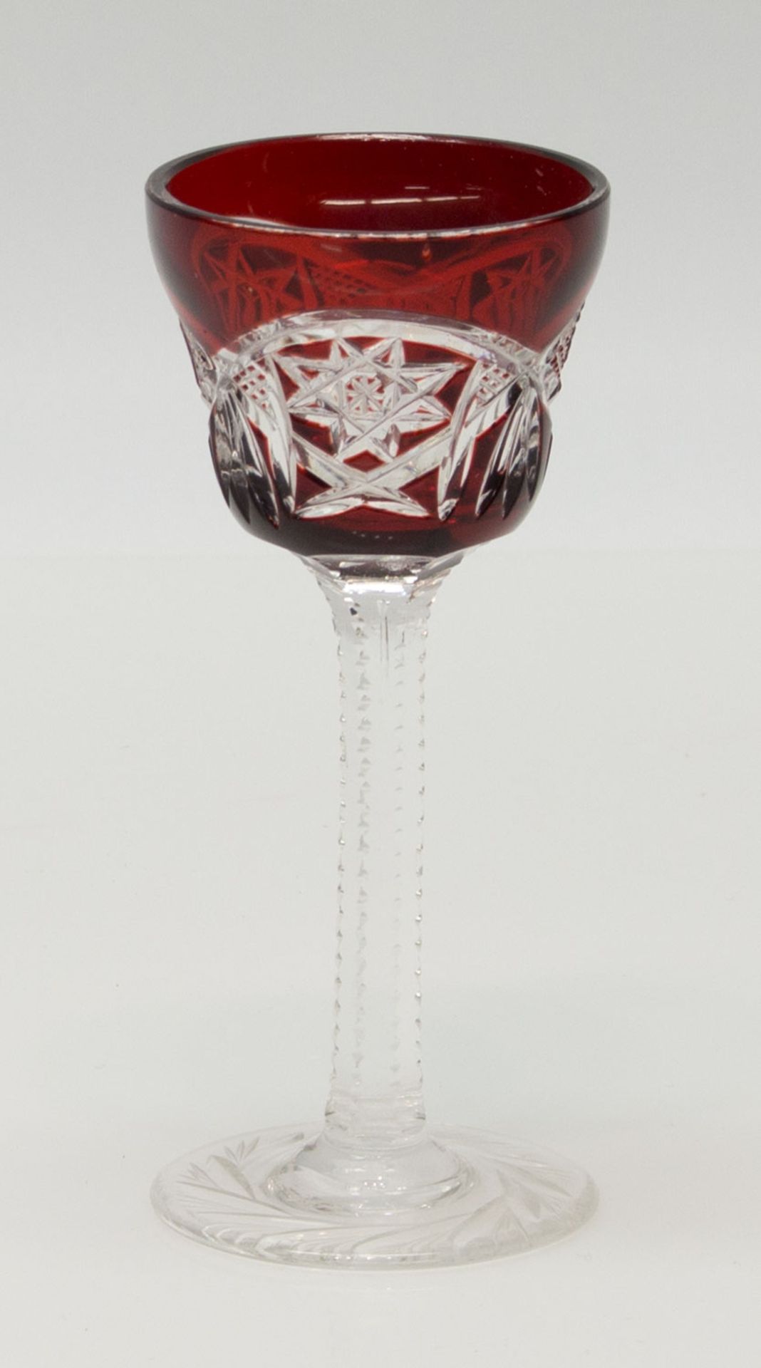 LikörglasKristallglas, rubinrot überfangen, Handschliff, H. 12 cm