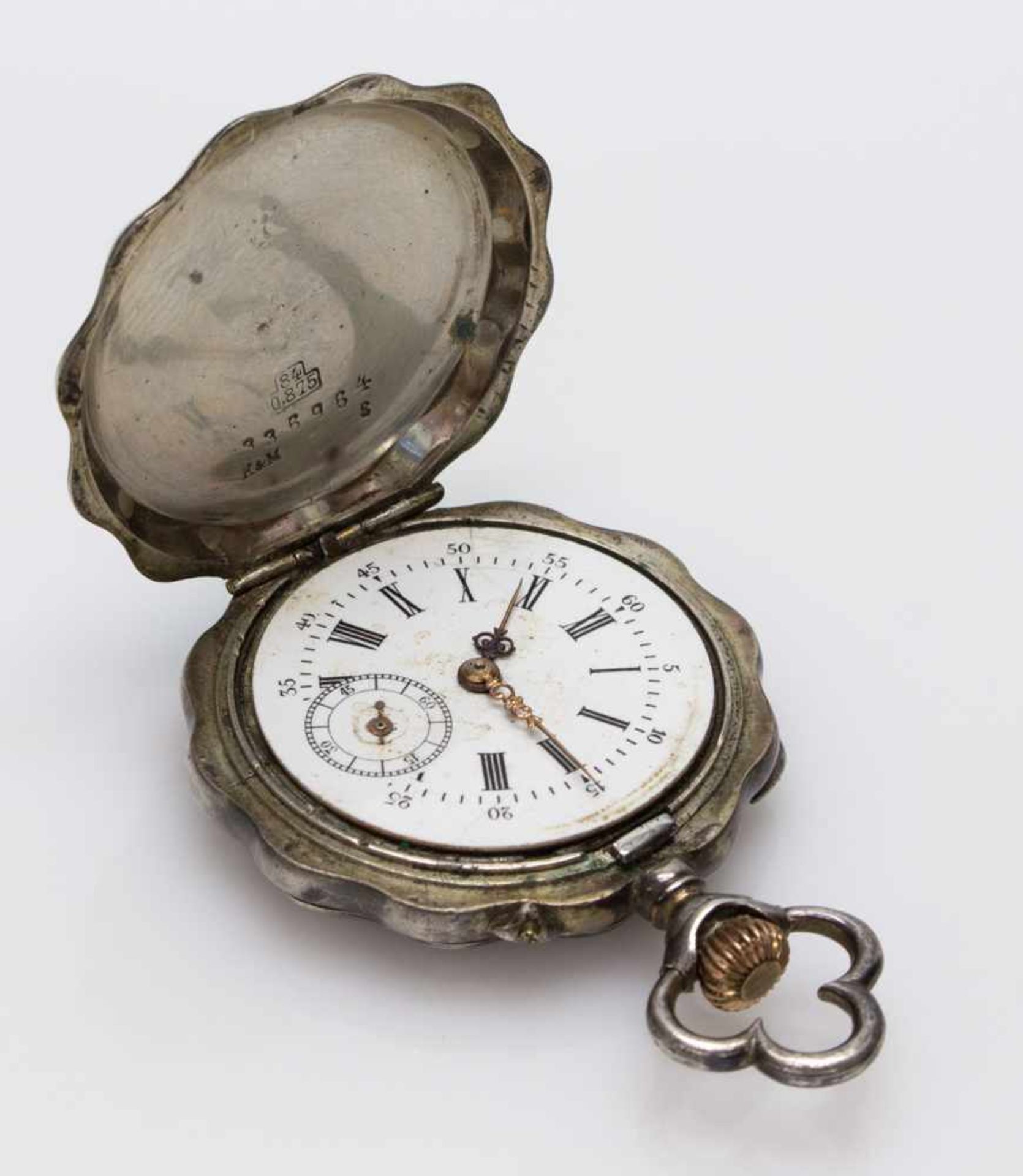 Jugendstil - TaschenuhrDamentaschenuhr u. 1900, 875er Silbergehäuse mit 3 Deckeln gestempelt 875