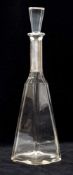 Likörkaraffeum 1910, 6paasig geschliffenes Kristallglas, 800er Silbermontierung mit Meistermarke