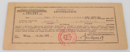 BesitzzeugnisUngarische Weltkriegs-Erinnerungsmedaille 1914-18, verliehen 1943