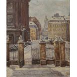 G. Kühn, Der Neumarkt in Dresden winterlicher Blick aus dem Ehrenhof des Coselpalais, mit den