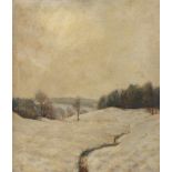 Albin Enders, "Winter-Sonne" Bachlauf in tief verschneiter vogtländischer Hügellandschaft, im warmen