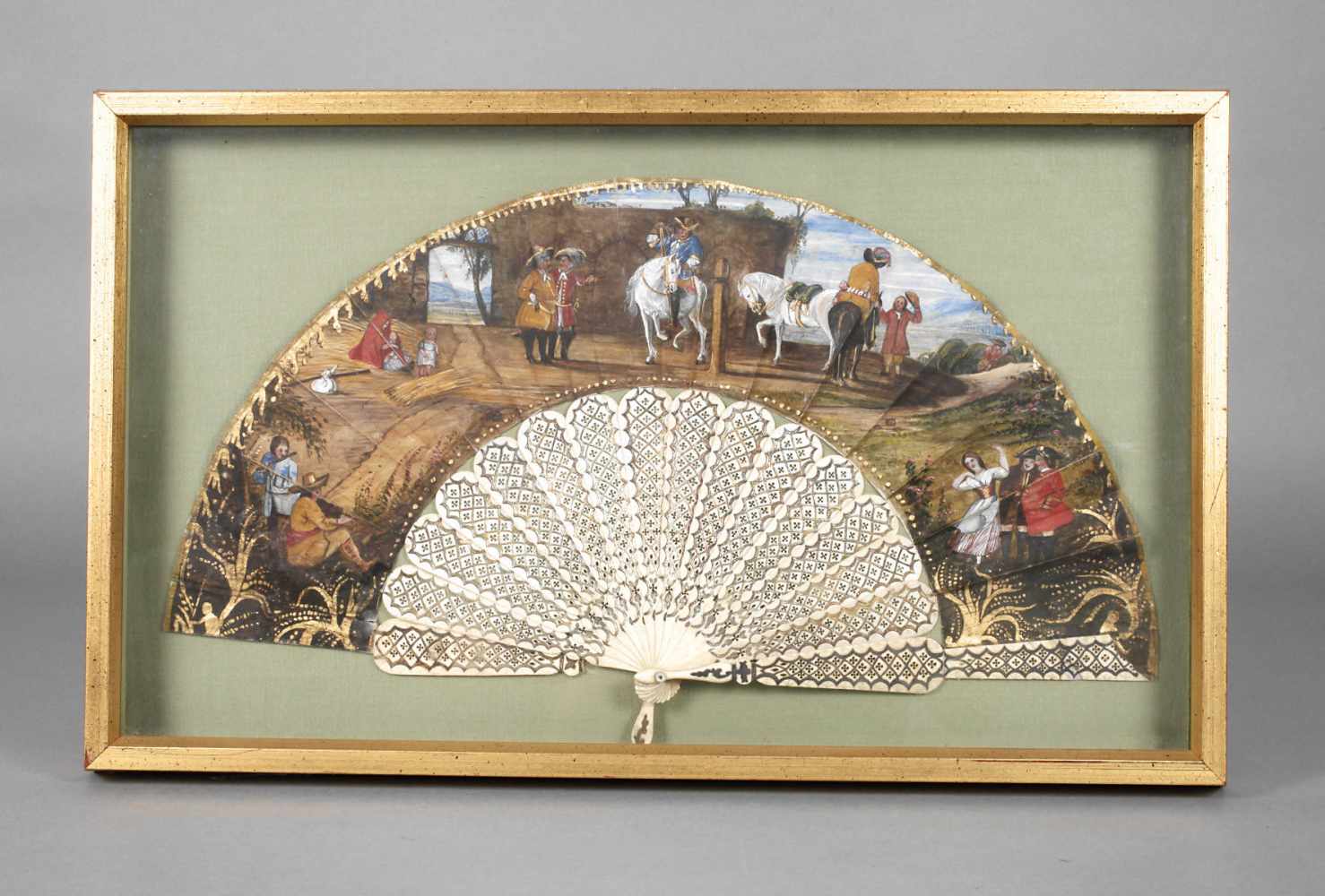 Großer Zierfächer um 1840, rückseitiges Kunstsammlungsetikett Eugene Okarma mit