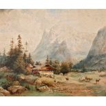 August Reinhardt, Alm im Gebirge sommerlicher Blick von Grindelwald in idyllischer