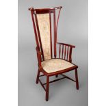 Jugendstil-Armlehnsessel England, um 1895, eleganter Stuhl mit hoher Lehne aus massivem Mahagoni,