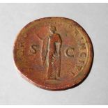 Sesterz Trajan römisch, um 110 n. Chr., Revers) Darstellung der Spes, Messing, leichte rotbraune
