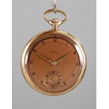 Taschenuhr Gold Schweiz 1920er Jahre, Marke Idol, Werk gestempelt Elegant Watch & Co, glattes 18 K