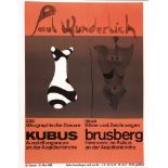 Prof. Paul Wunderlich, originalgraphisches Plakat zwei abstrahierte menschliche Torsi auf braun-