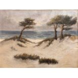 Georg Lukas-Larsen, Windflüchter am Meer wohl sommerliche Strandszene an der Ostsee, minimal pastose