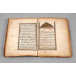 Arabisches Buch 19. Jh. Ledereinband, ca. 80 Blatt, Format 8°, ungedeuteter Inhalt, starke Alters-