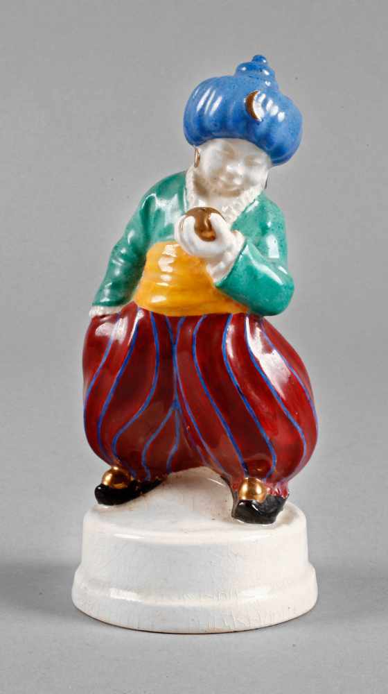 Meissen Teichert Türke Entwurf Oskar Burkhardt um 1920, blaue Pfeilmarke mit Schriftzug Meissen,