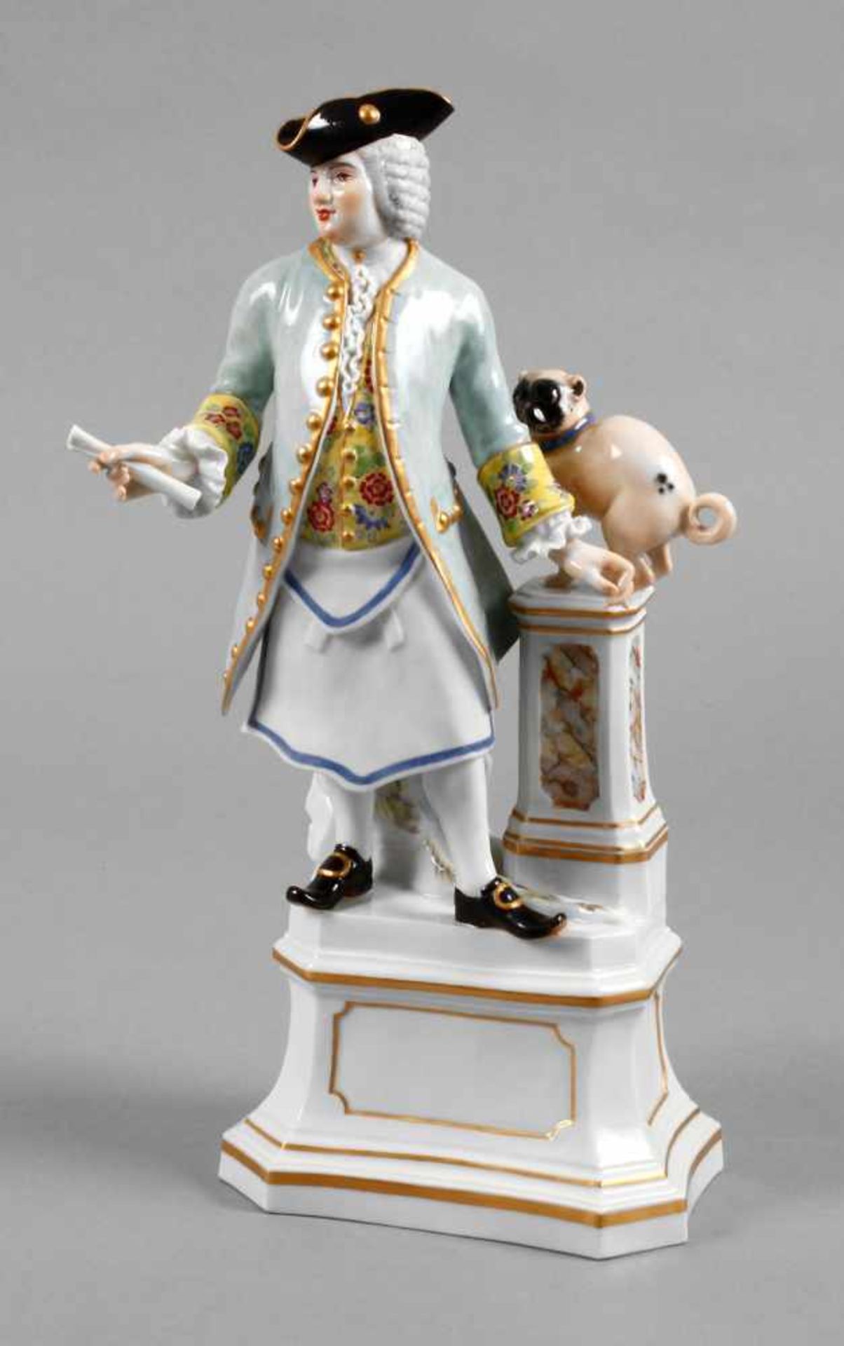 Meissen Figurengruppe "Freimaurer mit Mops" Entwurf Johann Joachim Kaendler 1743, unterglasurblaue