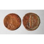 Zwei Asse Trajan römisch, um 102 n. Chr, 1) Revers mit der Darstellung der Victoria mit Schild "