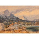 Carl Henkel, Hintersee bei Berchtesgaden detailgetreue Naturstudie der Landschaft am Alpensee,