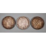 Konvolut Baden und Württemberg 1) 5 Mark Friedrich von Baden 1875 (G), ss mit Patina, 2) 5 Mark Karl