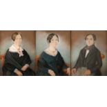 Drei Biedermeierportraits Bildnispendants zweier sitzender Frauen und eines sitzenden Mannes in