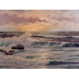 Ernst Lorenz-Mellenbach, "Meeresbrandung in der Abendsonne" Blick von einem Rügener Strand, auf