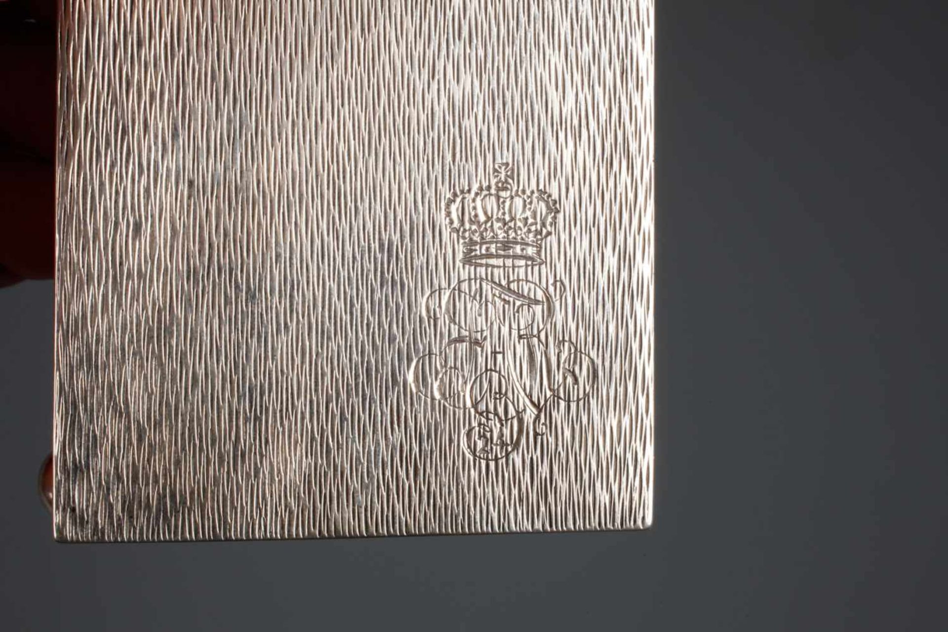 Silber Streichholzhalter aus Adelsbesitz um 1930, gestempelt Halbmond, Krone, 800, unleserliche - Bild 2 aus 4