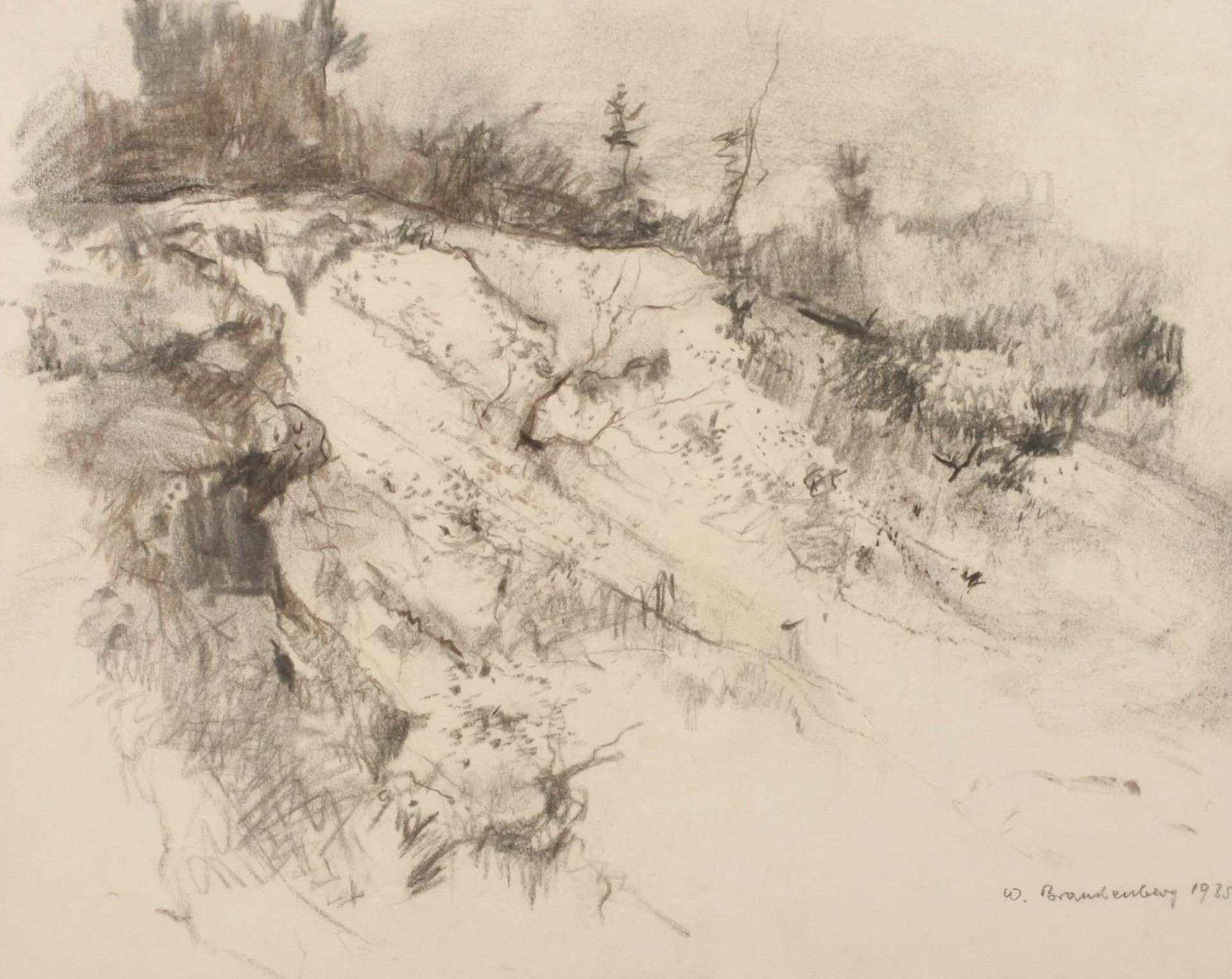 Wilhelm Brandenberg, "Sandgrube"Landschaft mit Tagebau am steilen Hang, der in seiner Malerei Caspar