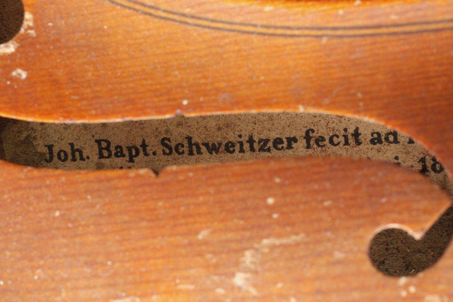 Violine im Etuium 1920, Modellzettel Joh. Bapt. Schweitzer, Hieronymo Amati, geteilter, - Bild 5 aus 7