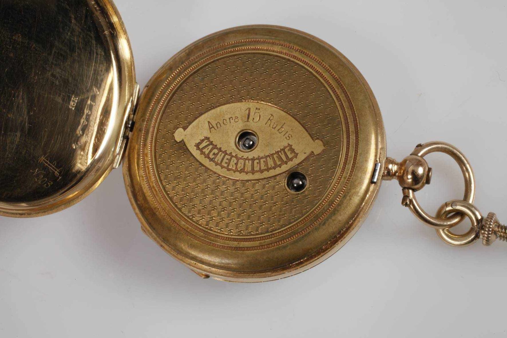 Taschenuhr Vacheron mit KetteSchweiz, um 1870, fein guillochiertes 18 k-Goldgehäuse, - Bild 5 aus 5