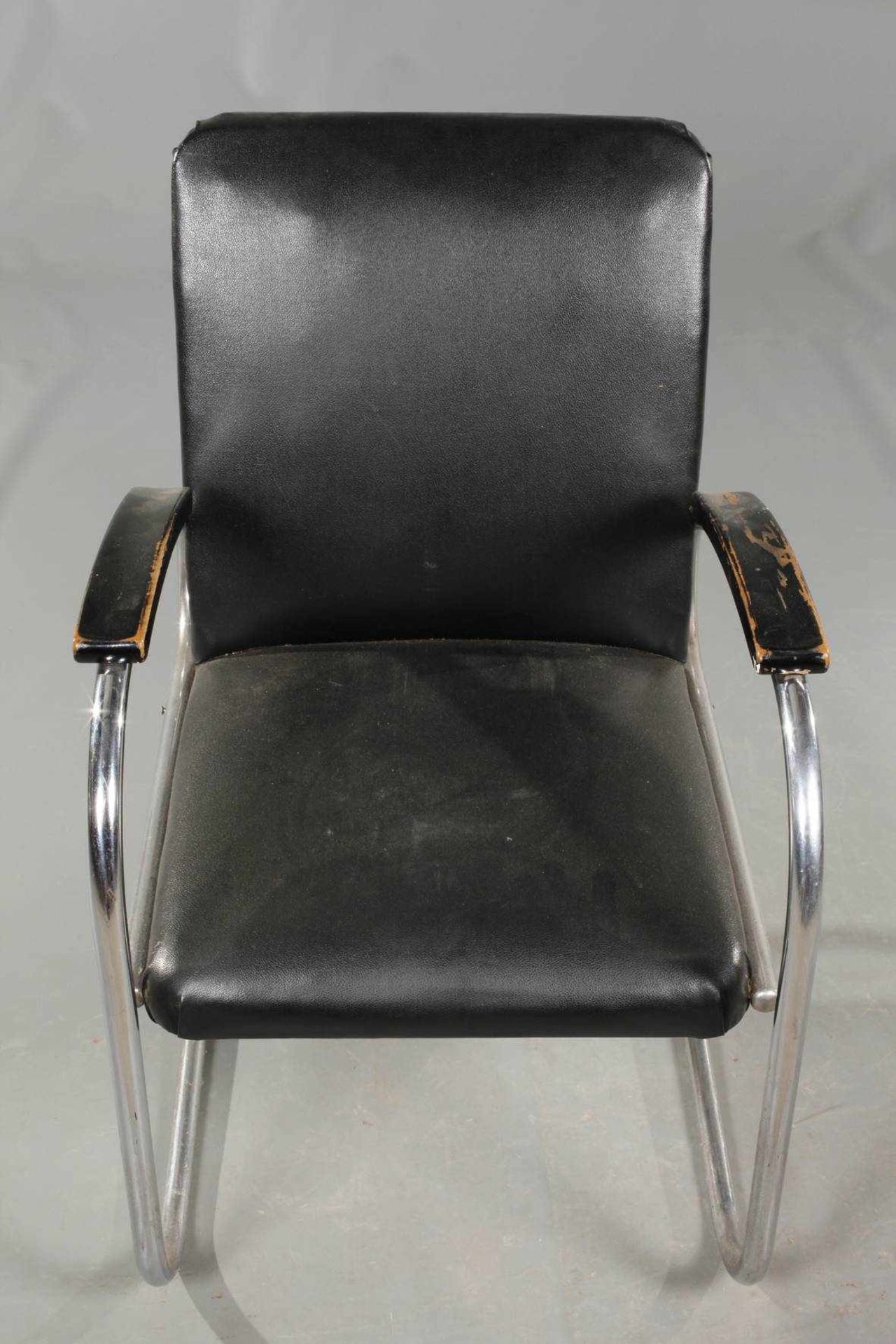 Stahlrohrsessel MauserModel RS27, 1950er Jahre, freischwingender Sessel mit Armlehnen, aus schwarz - Bild 2 aus 6