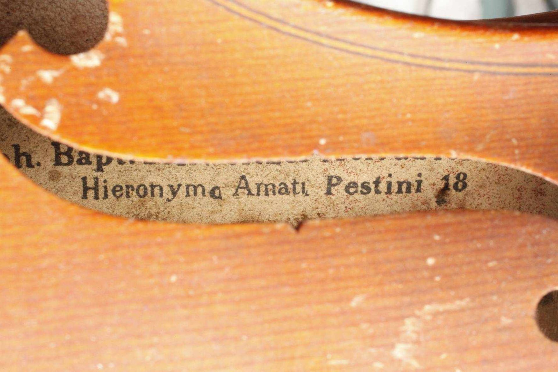 Violine im Etuium 1920, Modellzettel Joh. Bapt. Schweitzer, Hieronymo Amati, geteilter, - Bild 4 aus 7