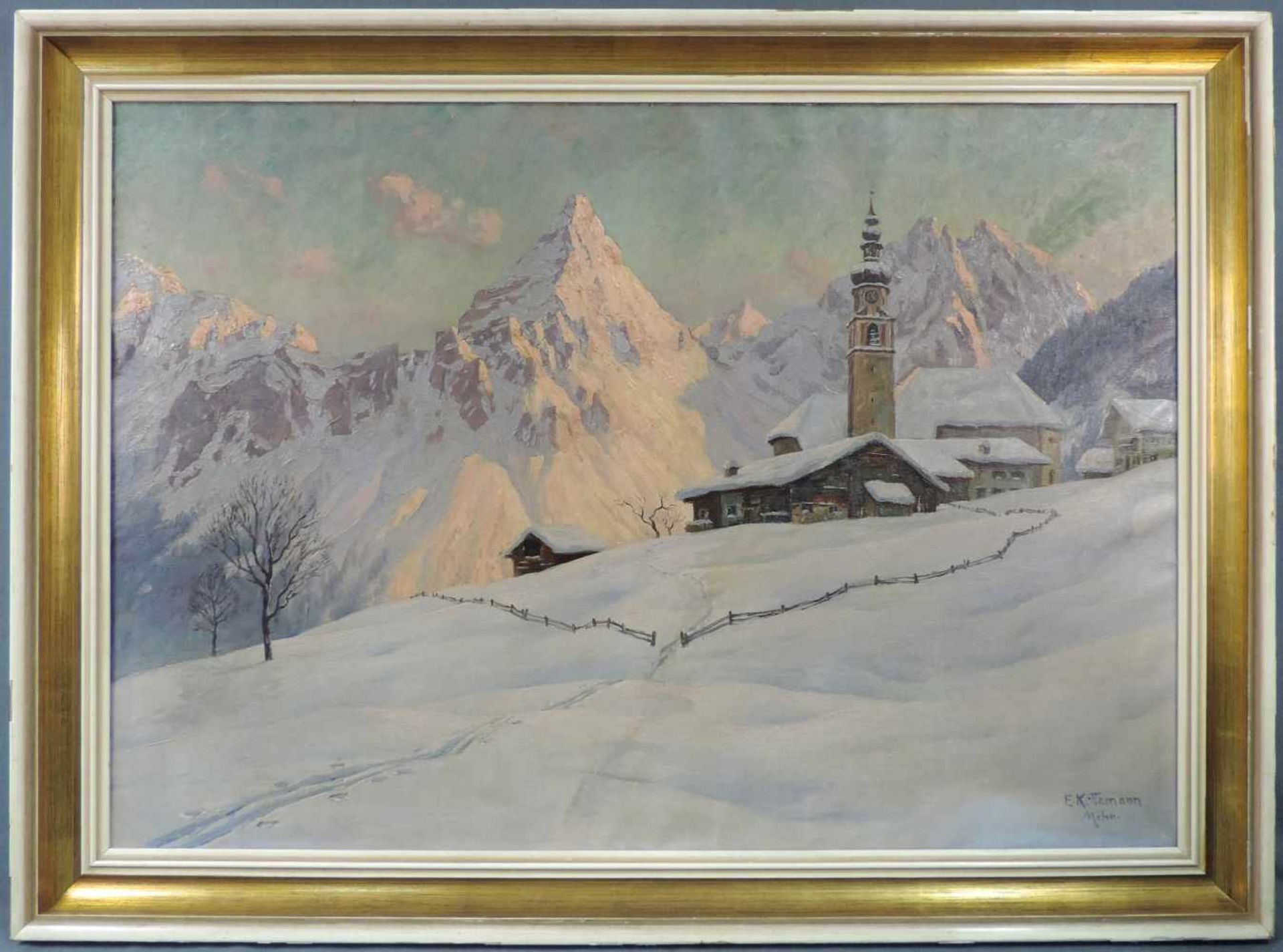 Erwin KETTEMANN (1897 - 1971). Winter in Lermoos. 70 cm x 100 cm. Gemälde. Öl auf Leinwand. Rechts - Bild 2 aus 7