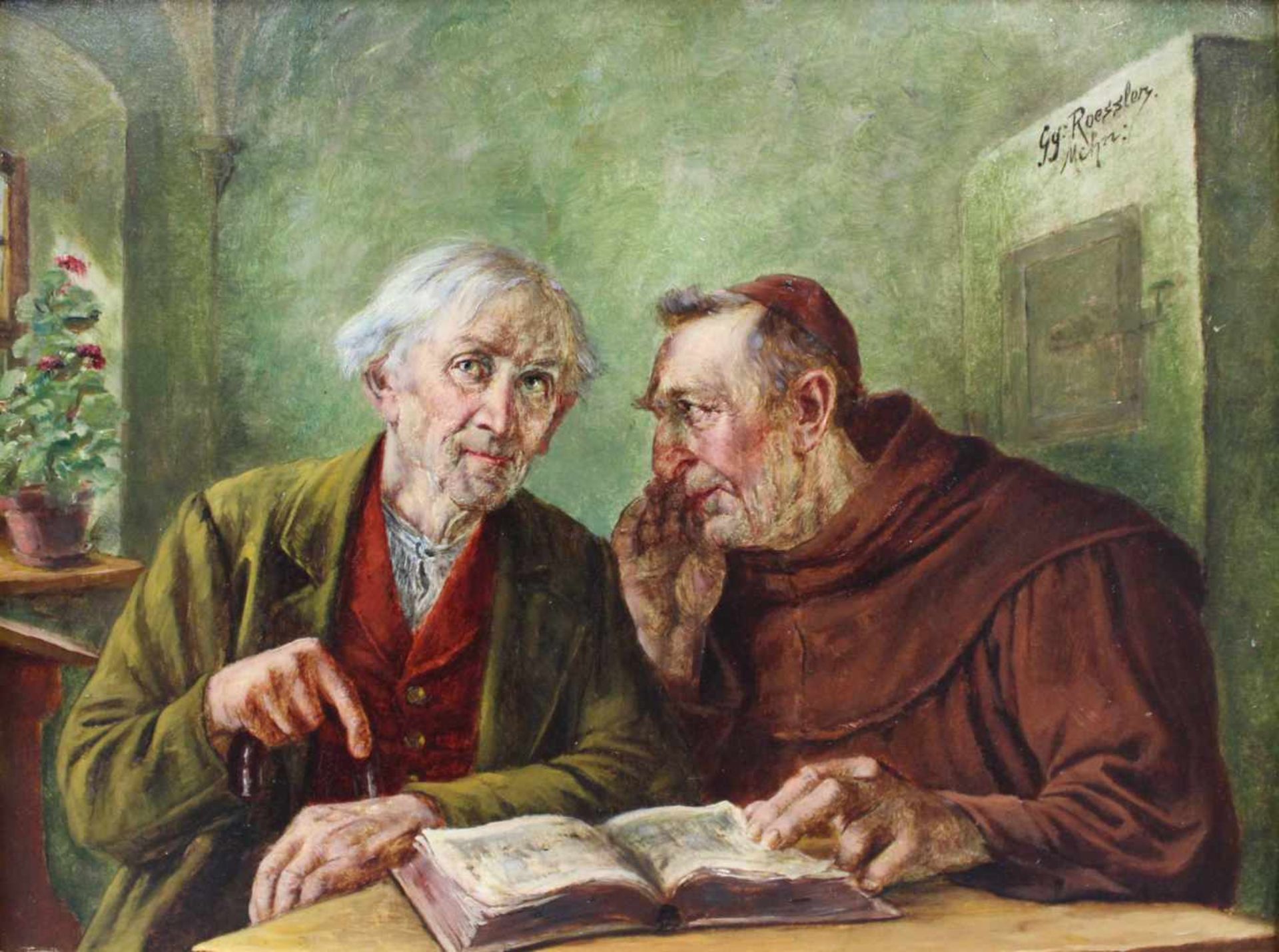 Georg ROESSLER (1861-1925). Zwei Gemälde mit Mönchen. 25,5 cm x 34 cm. Öl auf Holz. Signiert oben - Image 6 of 10