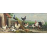 Franz VON HENDERICHS (XIX - XX). Buntes Federvieh. 21 cm x 49 cm. Gemälde. Öl auf Platte. Unten