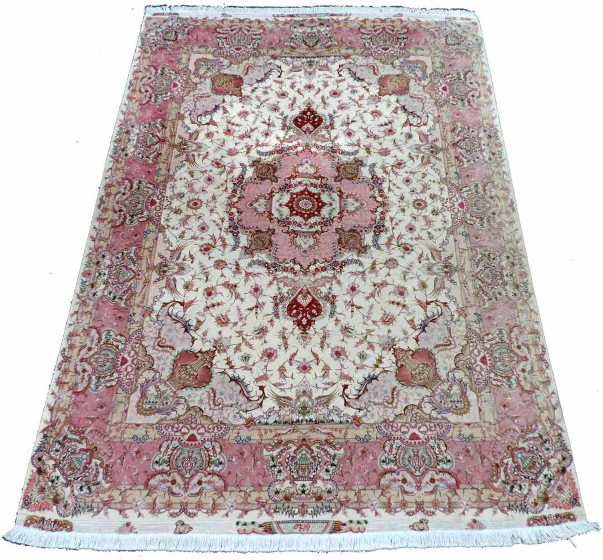 Täbris Perserteppich. Iran. Korkwolle und Seide auf Baumwolle. 355 cm x 255 cm. Orientteppich,