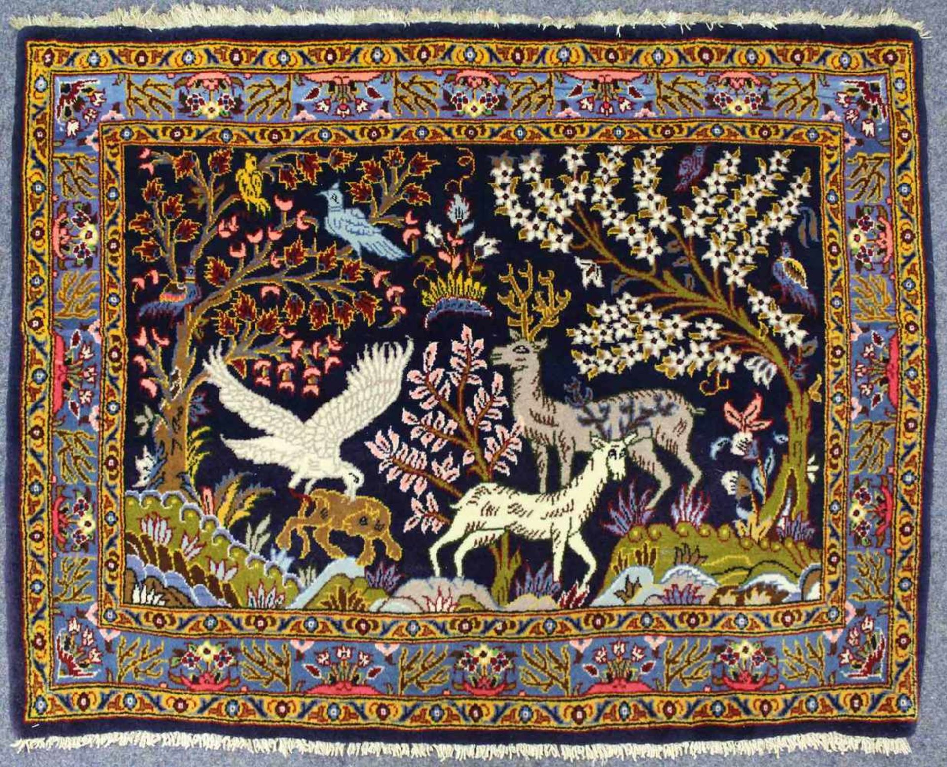Keschan Bildteppich. Iran. 81 cm x 104 cm. Orientteppich, handgeknüpft. Wolle auf Baumwolle. Feine