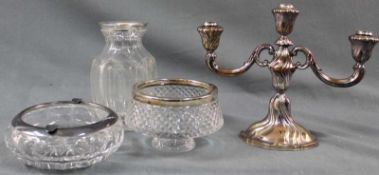Kerzenleuchter Silber Sterling, Kristallobjekte mit Silbermontierung, Sterling. Bis 24 cm hoch.