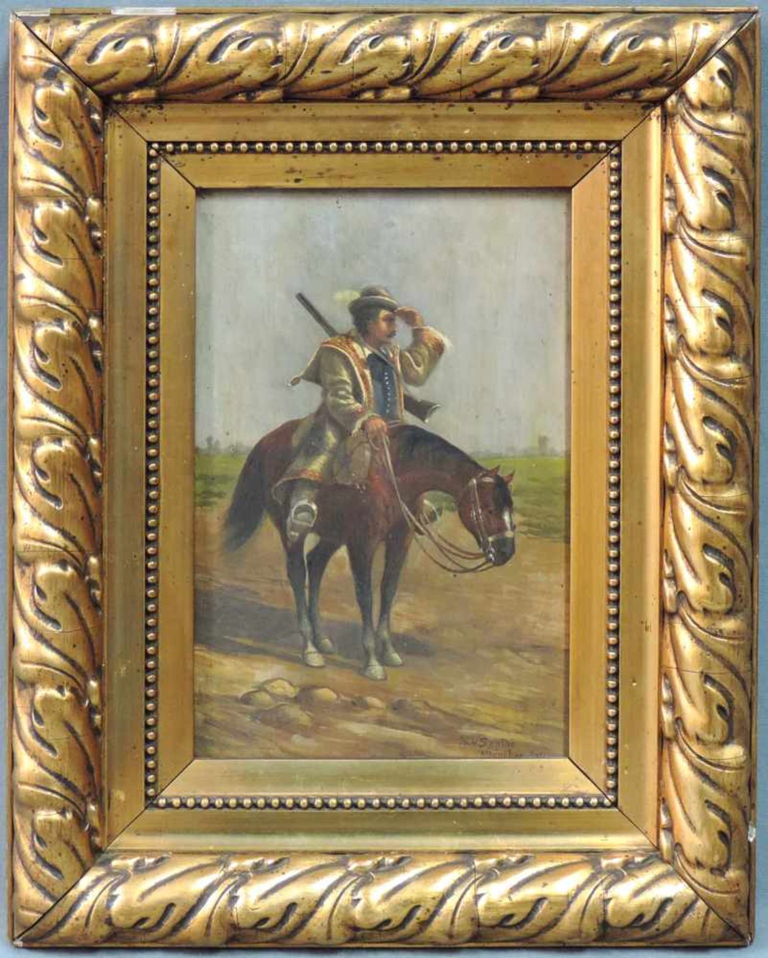 Miklos SANTHO (1869 - c.1932). Ungarischer Jäger zu Pferd. 1902. 27 cm x 18 cm. Gemälde. Öl auf - Image 2 of 6