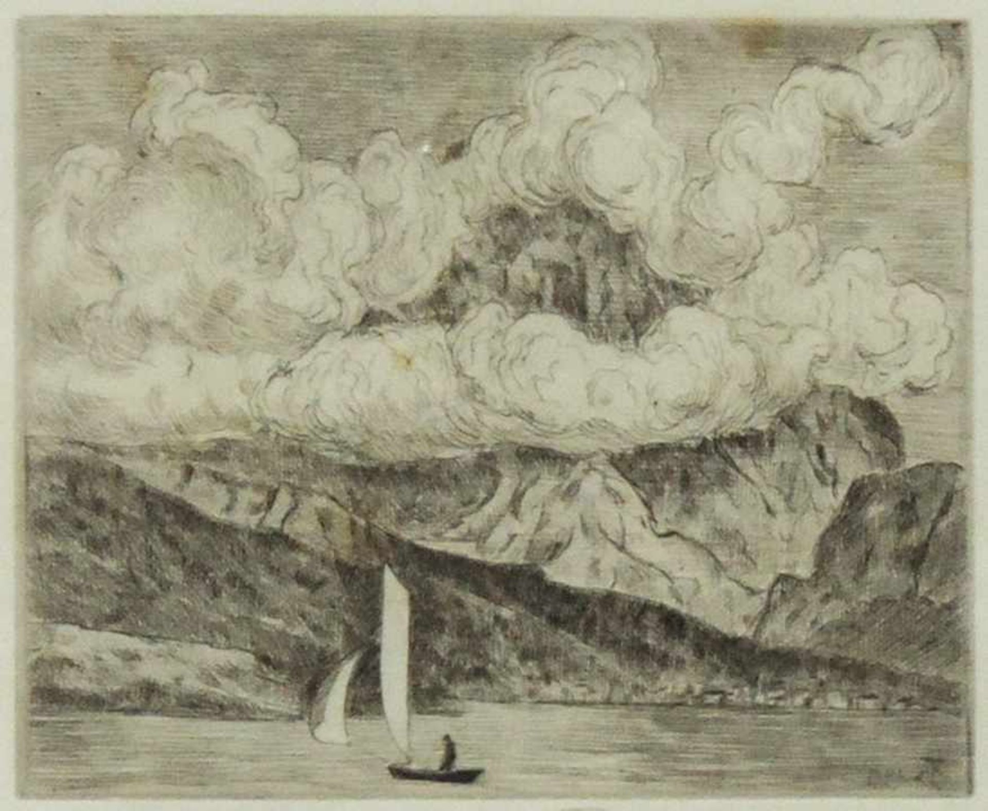 Hans THOMA (1839 - 1924). Bergsee (1917). Grafik Multiple. Radierung. Größe 13,2 cm x 16,2 cm.