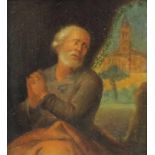 UNSIGNIERT (XVIII). Heiligenportrait. Eremit. 20 cm x 16 cm. Gemälde. Öl auf Holz. UNSIGNED (XVIII).