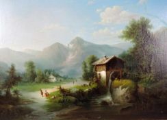 Cölestin BRÜGNER (1824 - 1887). Mühle in den Alpen. Wohl Schweiz. 70 cm x 98 cm. Gemälde. Öl auf