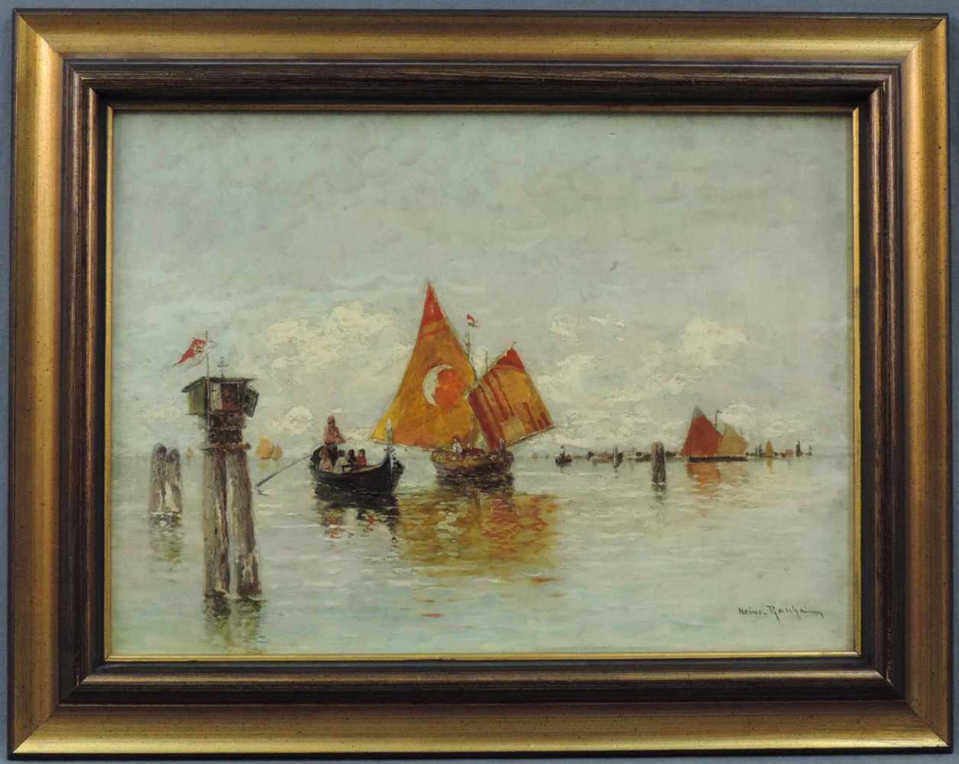 Heinrich RASCH (1840 - 1913). Schiffe in der Lagune von Venedig. 32 cm x 42 cm. Gemälde. Öl auf - Image 2 of 5