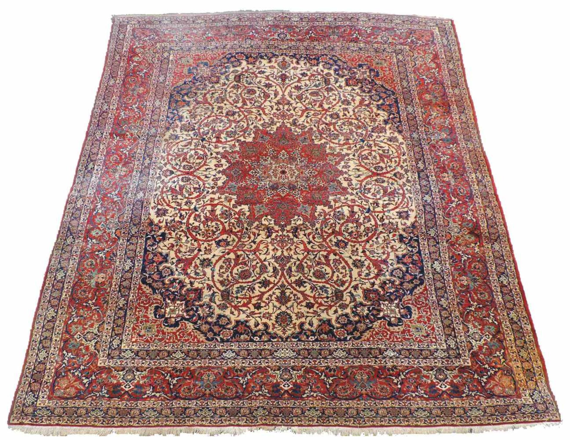 Isfahan Perserteppich. Iran. Alt, um 1910. Selten feine Knüpfung. 437 cm x 333 cm. Orientteppich,