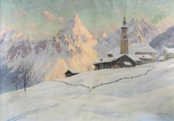 Erwin KETTEMANN (1897 - 1971). Winter in Lermoos. 70 cm x 100 cm. Gemälde. Öl auf Leinwand. Rechts