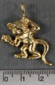 Affe. Anhänger aus Gold mindestens 18 Karat. Geprüft. 19,1 Gramm. Monkey. Pendant in gold at least